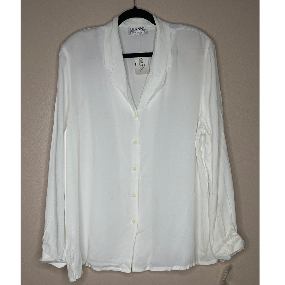Gianni Essentials‎ White Rayon Blouse Long Sleeve Button Down Shirt 14 Office